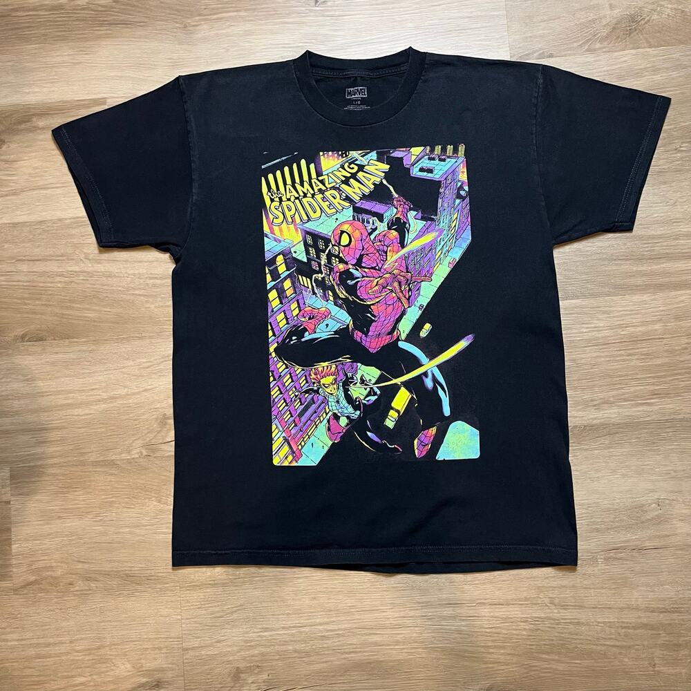 Y2K Vintage Marvel The Amazing Spider-Man T-Shirt Large Mad Engine Neon Cyber